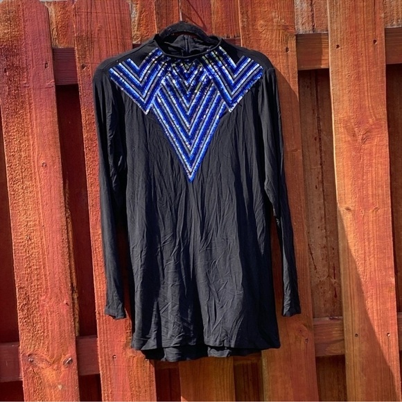 Ashley Stewart Black Long Sleeve with Blue Sequin Design 14/16 - Picture 2 of 8